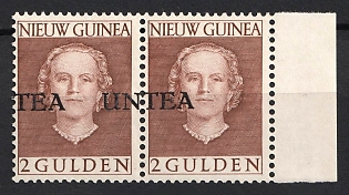 1962 2g Netherlands New Guinea, Pair, Margin, Shifted Overprint,  Type I