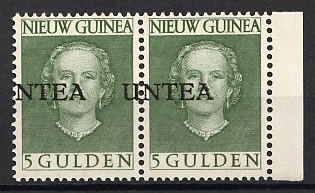 1962 5g Netherlands New Guinea, Pair, Margin, Shifted Overprint, Type I