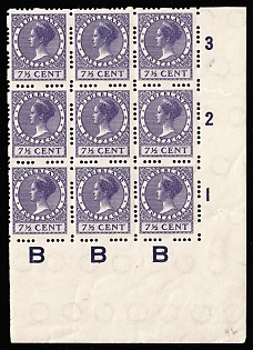 1928 7.5c Netherlands, Block, Corner Margin, Plate Numbers