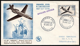 1957 (26 Jan) 'Caravelle', France, Airmail Official First Day Cover, FDC, from Toulouse, franked with 500fr