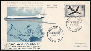 1957 (26 Jan) 'Caravelle', France, Airmail First Day Cover, FDC, from Toulouse, franked with 500fr