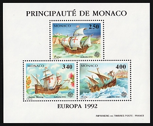 1992 Principality of Monaco, Perforated, Special Souvenir Sheet