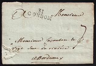 1792 France, Stampless Cover from Condom to Bordeaux