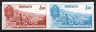 1977 1.00fr Principality of Monaco, Pair, Imperforate, Trial Colors Proof, Museum Handstamp