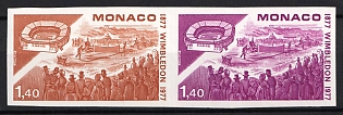 1977 1.40fr Principality of Monaco, Pair, Imperforate, Trial Colors Proof, Museum Handstamp