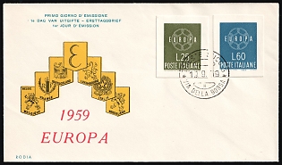 1959 (19 Sep) Italy, 'Europa 1959', First Day of Issue Cover franked with Full Set of FDC (First Day Cancellation) 25l - 60l