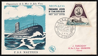 1955 (7 Jun) '50th Anniversary of the Death of Jules Verne' Monaco First Day Cover, FDC from Monaco to Courbevoie (Seine, France) franked with 30fr, Commemorative Postmark