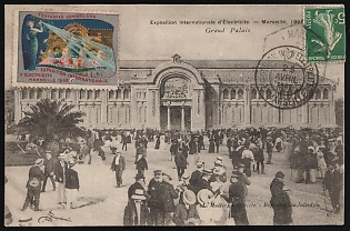 1908 (25 Apr) International Electrical Exhibition in Marseille, France, Postcard from Marseille to Aubaine, franked with 5c and Cindirella 'International Electrical Exhibition in Marseille'
