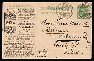 1908 (23 Sep) 5fr Switzerland, Advertising Postal Stationery Postcard from Aarau (Switzerland) to Leipzig (Germany)