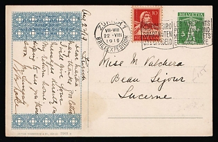 1919 (22 Aug) 5c Switzerland, Postcard, Postal Economic Transfers from Zurich (Germany) to Lucerne (Switzerland) franked with 10c
