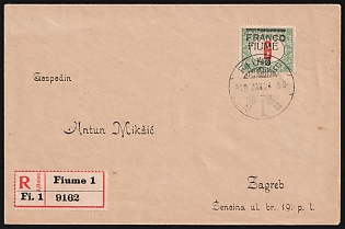 1919 (24 Jan) Fiume, Italian Regency of Carnaro, Inter-Allied Occupation, Registered Cover from Fiume to Zagreb (Croatia), franked with 45f on 6f