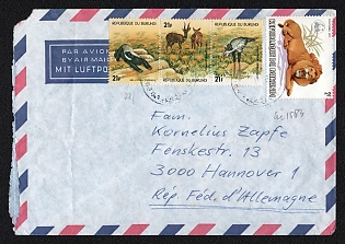 Burundi, Airmail Cover from Bujumbura (Burundi) to Hanover (Germany), franked with 3 x 21f and 2f