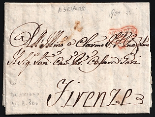 1779 (17 Apr) Italy, Pre-Philatelic Stampless Cover used in Florence (Italy), with Red Handstamp
