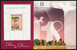 2006 Italy, Gift Leaflet with 0,45€ Souvenir Sheet for 18th Birthday, with an Accompanying Cover from Minister