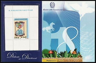 2006 Italy, Gift Leaflet with 0,45€ Souvenir Sheet for 18th Birthday, with an Accompanying Cover from Minister, Mint
