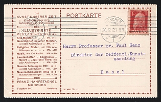 Bavaria: 1912 (Dec. 30) Formular Postal Card franked with 10pf Ludwig tied by 'Munchen' roller