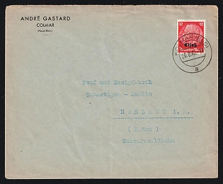 Second World War: 1940 (Aug. 26) Cover from German-Occupied Alsace to Germany franked with Elsas 12pf Hindenburg tied by 'Kolmar (Eis) postmark