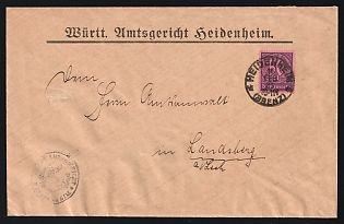 Germany: 1923 (Feb. 16) Württemberg District Court of Heidenheim official cover to Landsberg, Bavaria franked with 50m Violet on Rose tied by 'Heidenheim' postmark