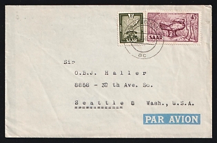 Saar: 1956 (Jan. 2) Airmail cover to USA franked with 8fr Symbols and 45fr Great Boot tied by 'Saarbrucken 2' postmark. With original enclosure, a four-page typewritten letter in German