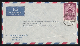 1957 (Nov. 28) India Airmail commercial cover to West Germany franked with 90np Sepoy Mutiny tied by 'Bombay' postmark