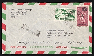 Mexico: 1967 (Dec.) Airmail-Express cover to USA franked with 80c Marco Polo and 50c Express-Mail tied by 'Admon. No. 5/ Mexico DF' postmark with 'Express / Entrega Inmediata' straightline handstamp alongside. Indistinct 'Chicago' arrival backstamp in red-violet
