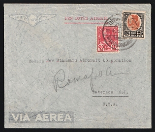 Thailand: 1935 (April 11) Airmail commercial cover to USA franked with 10s, 25s Prajadhipok singles tied by 'Bangkok' postmarks