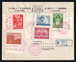 Yugoslavia: 1940 (March 1) Postal Employees semi-postal set tied by red 'Zagreb' hexagonal postmarks on cacheted First Day cover. 'Beograd' backstamp (March 2)