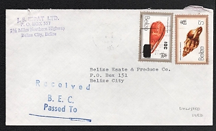 1983 Belize Cover to Belize City (Belize), franked with 10c and 5c, with violet handstamp 'Sender's address', and blue handstamp 'Received', Unlisted