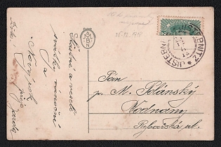 1918 (25 Dec) Czechoslovak Republic Postcard to Jistebnice (Czechoslovakia), franked with bisect 20h (Provisional franking Austria)