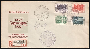 1952 (11 Aug) Netherlands, '100th anniversary of the Dutch State Telegraph Service', Registered Cover from Hague franked with full set of 2c-20c, Commemorative Postmarks