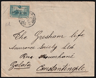 1920 (5 Aug) Greece, Thrace, Commercial Cover to Constantinople (now Istanbul) franked with 20l on 1pi Issued under Greek Occupation for Use in Eastern and Western Thrace