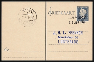 1949 (23 Apr) Netherlands, 6c Postal Stationery Postcard from Hauwert to Lutterade