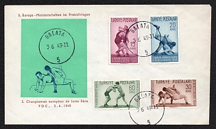 1949 (3 Jun) Turkey, 5th European Freestyle Wrestling Championships, Cover from Galata (Turkey) to Galata (Turkey), franked with FDC (First Day Cancellation)