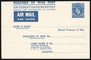 2.5d Great Britain, Prisoner of War Post, Postal Stationery Airmail Cover, Mint