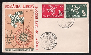 1961 (10 Sep) Romania First Day Cover 'Europa CEPT - Freedom for Eastern Europe!' from Madrid (Monaco) franked with 50c and 75c