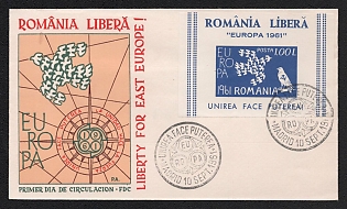 1961 (10 Sep) Romania First Day Cover 'Europa CEPT - Freedom for Eastern Europe!' from Madrid (Spain) franked with 1L