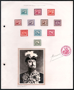 French Indo-China, French Colonies Presentation Sheet with stamps, Photograph, official handstamp, and signature of Governor-general Joseph-Jules Brévié
