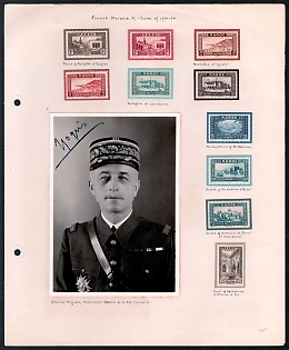 French Marocco, French Colonies Presentation Sheet with stamps, Photograph and signature of General Nogues
