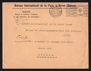 1915 (10 Mar) Switzerland Commercial Cover 'International Congress on Rescue' from Bern (Switzerland) to Geneva (Switzerland) 'BRIEFEXPEDITION'