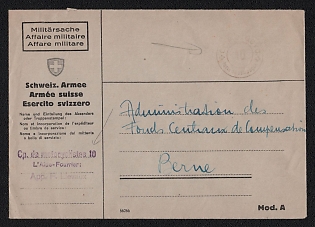 Switzerland Field Post 'Cp. motorcycle 10', Military Post Cover to Bern (Switzerland), with violet handstamp