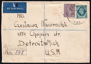 1946 (26 Jan) Great Britain, Registered Airmail Military Field Post Cover to Detroit (United States), franked with 3d and 10d