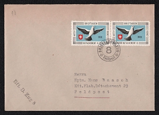 Switzerland Field Post 'Pigeon communication unit 8', Military Post Cover to Kdt. Flab. Détachement 29 (Switzerland), franked with Postmark 'Carrier pigeon service 1939', with black handstamp