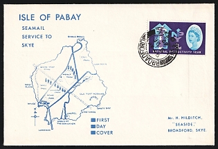 1962 (3 Dec) Local First Day Cover, Sea Mail Service from the Isle of Pubey to Skye (Great Britain), franked with 3d Great Britain and the complete set of Lundy on the backside