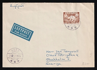 1956 (28 Apr) Greenland, Airmail Cover from Station Nord (Greenland) to Stockholm (Sweden) franked with 1kr