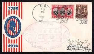 1932 (24 Nov) United States, Cover '200th Anniversary of the Birth of George Washington, the First President of the United States of America' from Reed (USA) to Washington’s Birthplace (USA), franked with 1 1/2c with overprint 'Kans' and 2c, with violet 'Washington's Birthplace' Handstamp and with black 'Turkey' Handstamp