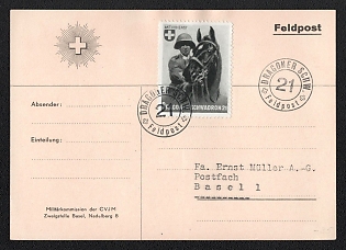 Switzerland Field Post 'Dragon Squadron 21', Military Post Cover from Eglisau (Switzerland) to Basel (Switzerland), franked with Postmark 'AKTIVDIENST'