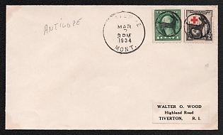 1934 (7 Mar) United States, Cover from Antelope (USA) to Tiverton (USA), franked with 1c and 2c, with Black 'Antelope' Handstamp