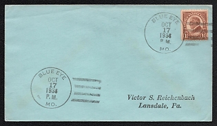 1938 (17 Oct) United States, Cover from Blue Eye (USA) to Lansdale (USA), franked with 1 1/2c, with Handstamp