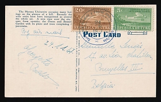 1947 (24 Nov) 'United Nations Conference on Trade and Employment (UNCTE) in Havana, Cuba', Republic of Cuba, Airmail Postcard from Havana (Cuba) to Brussels (Belgium) franked with 5c, 20c