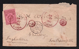1893 (27 Jun) Republic of Colombia Cover from Honda (Colombia), via Barranquilla (Colombia), via French Packet, to Southampton (United Kingdom), franked with 10c